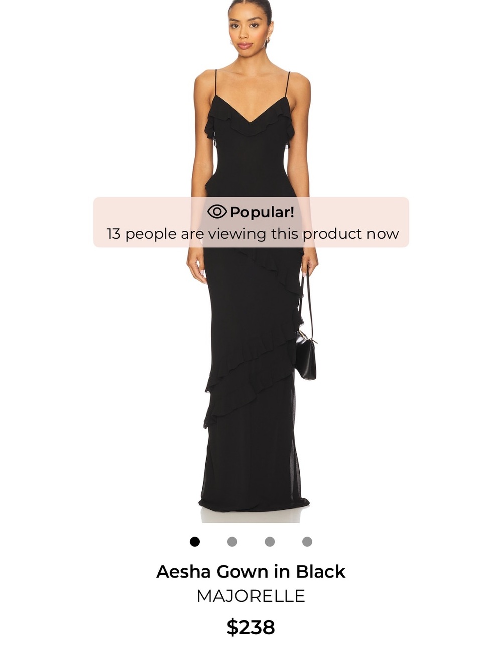 MAJORELLE Aesha Black Ruffle-Trim Slip Maxi Dress